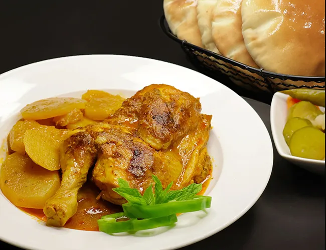 Half Chicken Oven With Potatoes And Bread