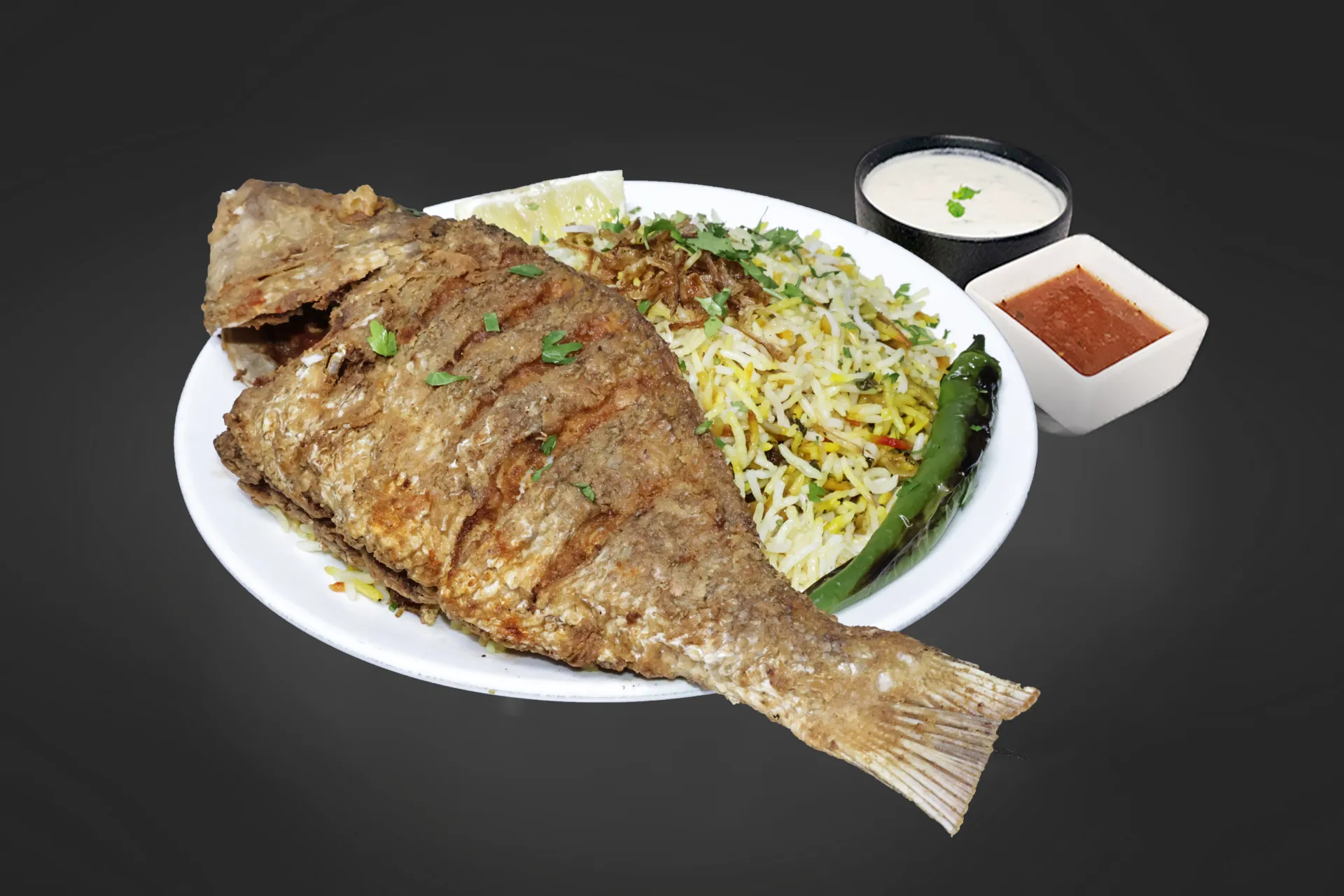Fried Fish With Rice Biryani