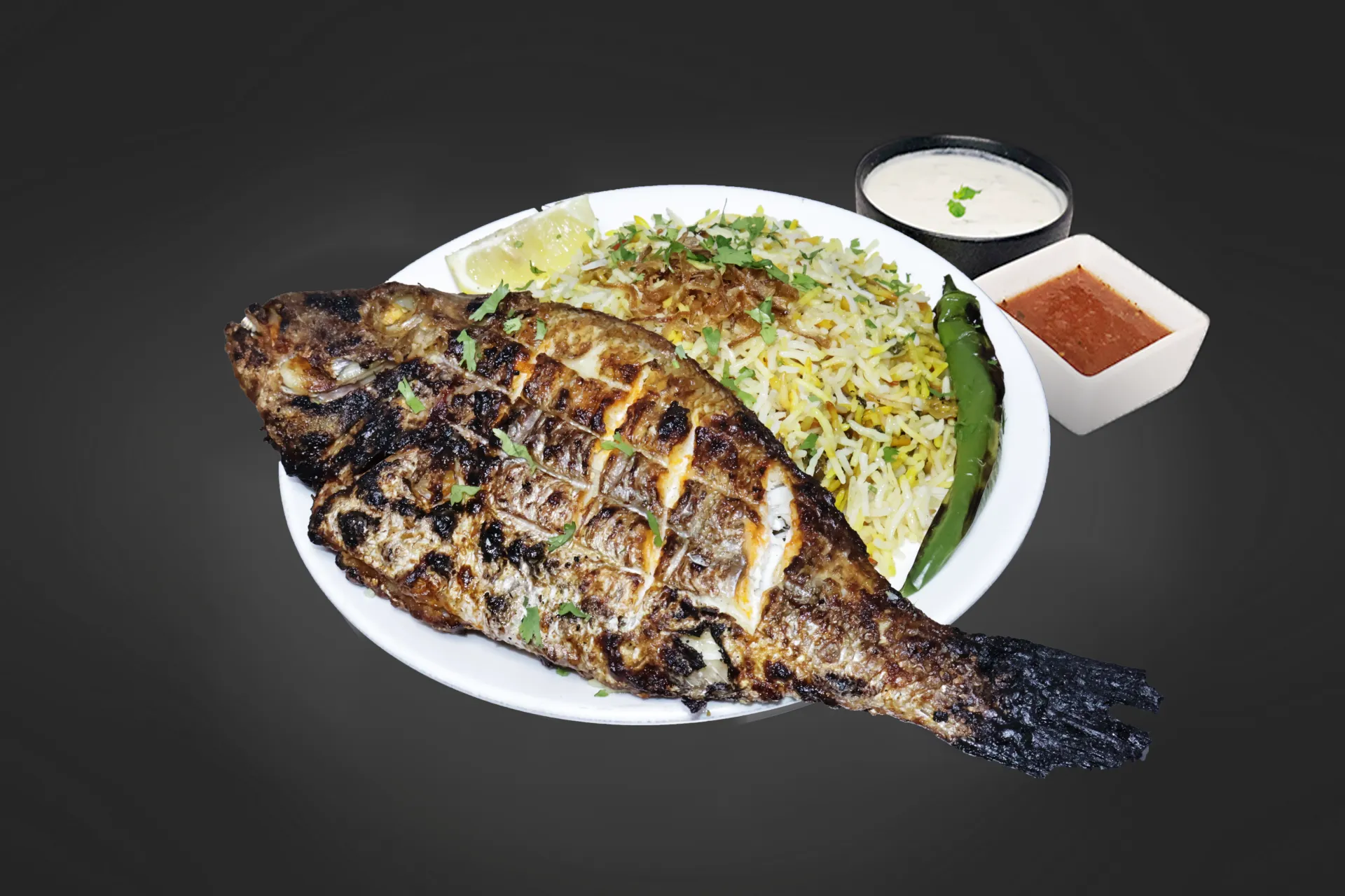 Grilled Fish With Rice Biryani
